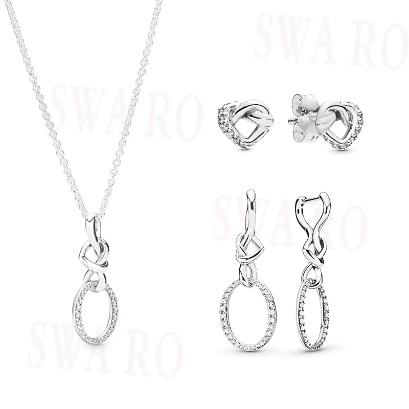 

Fashion New Original S925 Knotted Heart-shaped Necklace And Earrings Set Ladies Personality Simple Jewelry Birthday Gift