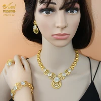 dubai 24k gold color african jewelry sets crystal necklace earrings bracelet ring nigeria luxury party wedding female jewellery