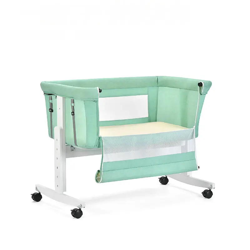 Removable Newborn Crib, Multi-Functional BB Cradle Stitching Large Bed, Solid Wood Baby Cot Can Load 110LBS