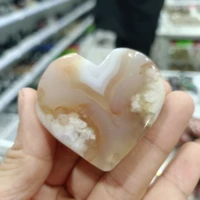 natural cherry blossom agate stone crystal quartz hand carved heart shaped gift