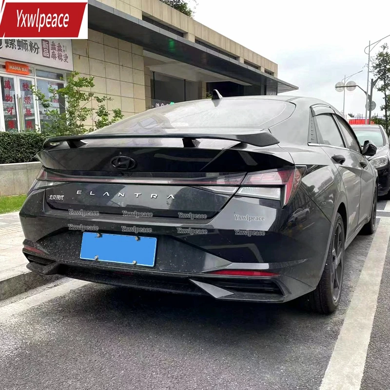 

For Hyundai Elantra Avante CN7 2020 2021 2022 2023 Spoiler ABS Glossy Black Carbin Fiber Look Rear Trunk Spoiler Wing