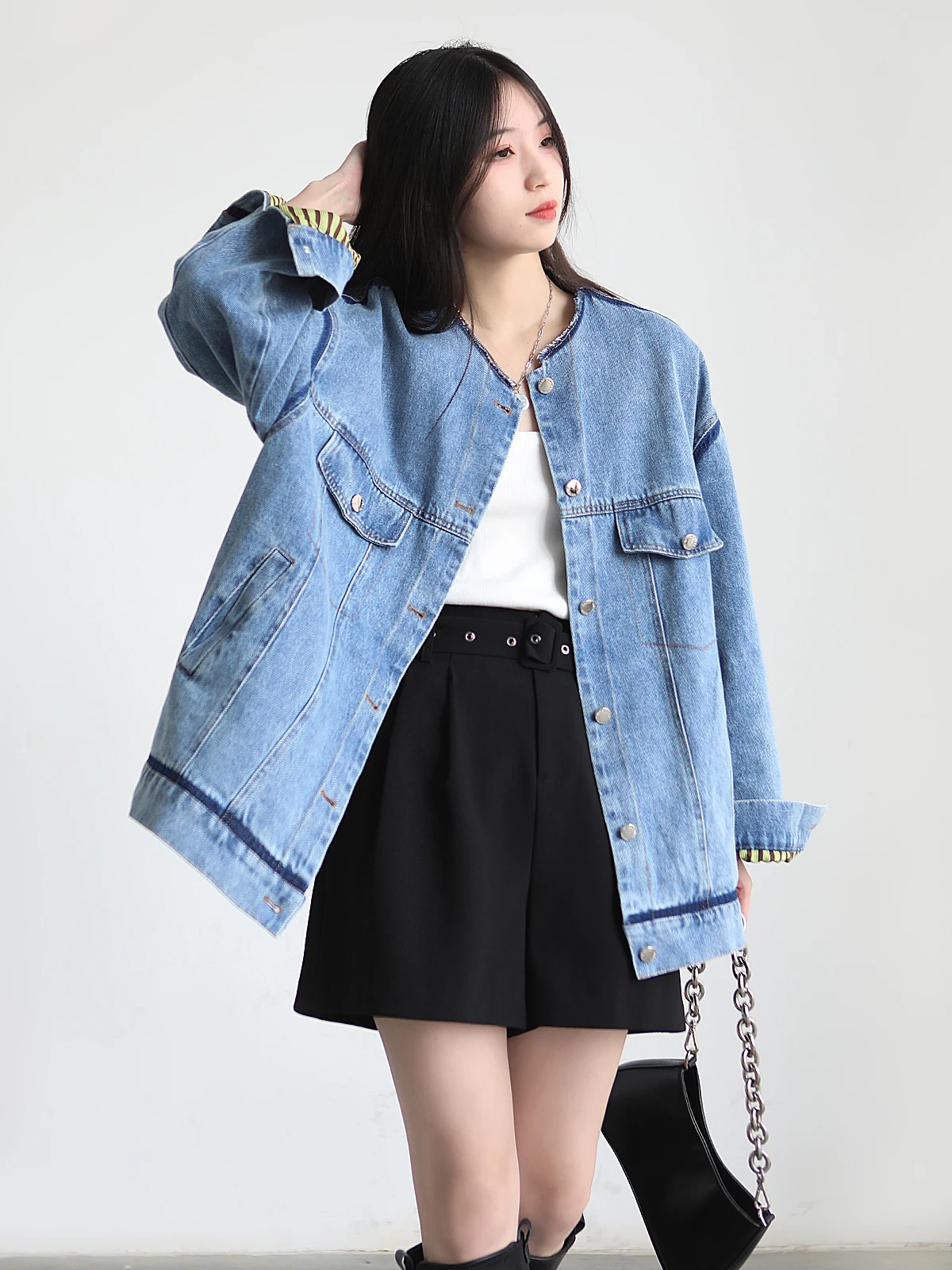 [Скидка 30% на новые товары .8] Весенняя новая свободная джинсовая куртка в полоску