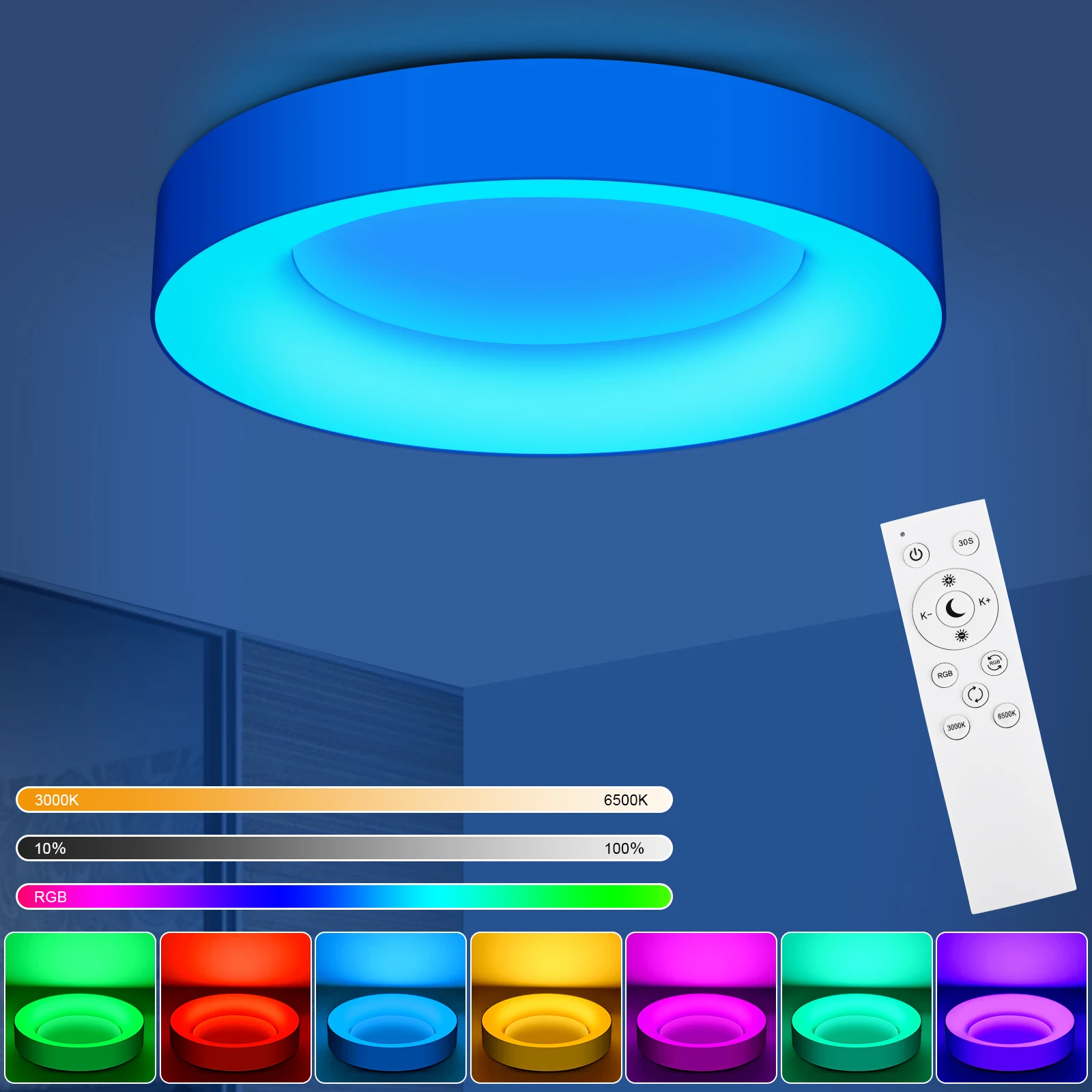 

LEZOE RGB Smart LED Ceiling Lamp With Night Light Romote Control Color Changing Round Ceiling Lights for Living Room Bedroom