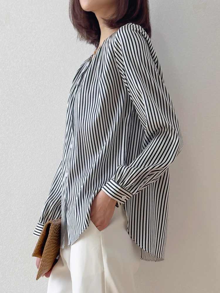 Рубашка в Вертикальную Полоску из натурального шелка тутового шелкопряда 19 мм