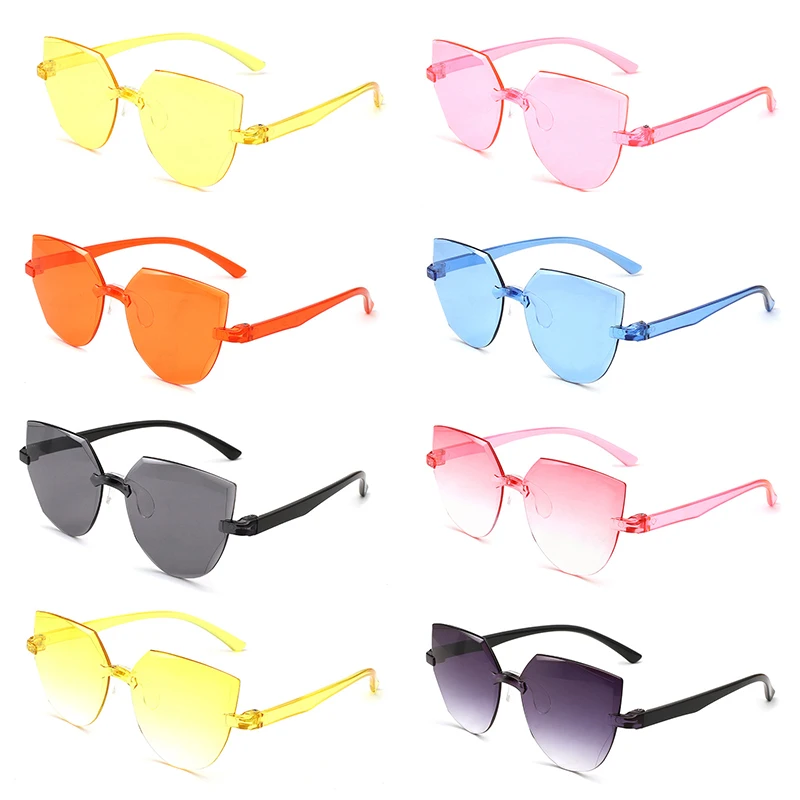 

Cat Ear Sunglasses 2022 Flat Mirror Frameless Glasses Spectacle Eyewear Eyeglasses Transparent Jelly Color Sunshade Glasses