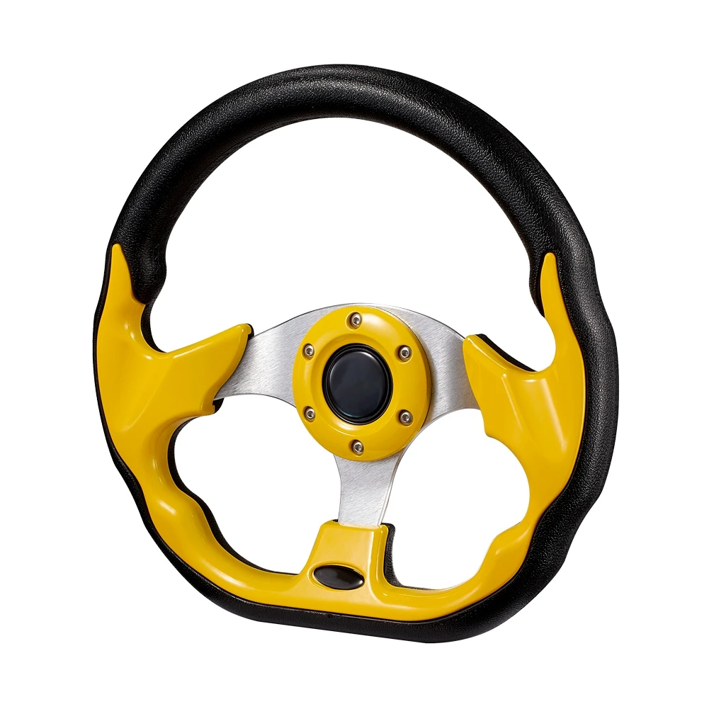 

Рулевое колесо с плоской тарелкой для гоночного автомобиля, 6 болтов, виниловая кожа и алюминий с кнопкой рога для автомобиля