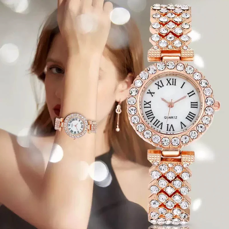 2 шт. роскошные часы с бриллиантами набор браслетов женские кварцевые женское