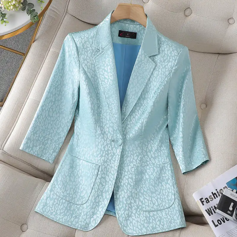 Quality Spring Summer Women's Korean Fashion Elegant Loose Medium Sleeve Jacket Office Leisure Blazer Thin Cardigan Coat Top 4XL