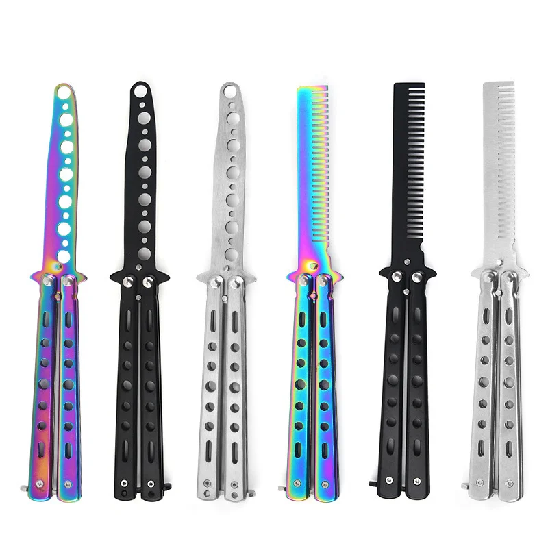 

1pcs Foldable Comb Stainless Steel Practice Training Butterfly Knife Comb Beard Moustache Brushes Hairdressing Styling Tool