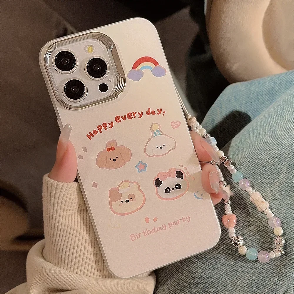 Panda Teddy Chow puppy party art Подвеска Чехол для телефона iPhone 16 15 14 13 12 11 Pro Max Plus Симпатичный