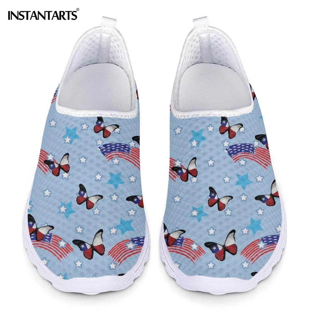 

INSTANTARTS American Flag Design Butterfly Flat Shoes for Women Light Mesh Sandals for Female Spring Summer Womens Footwear