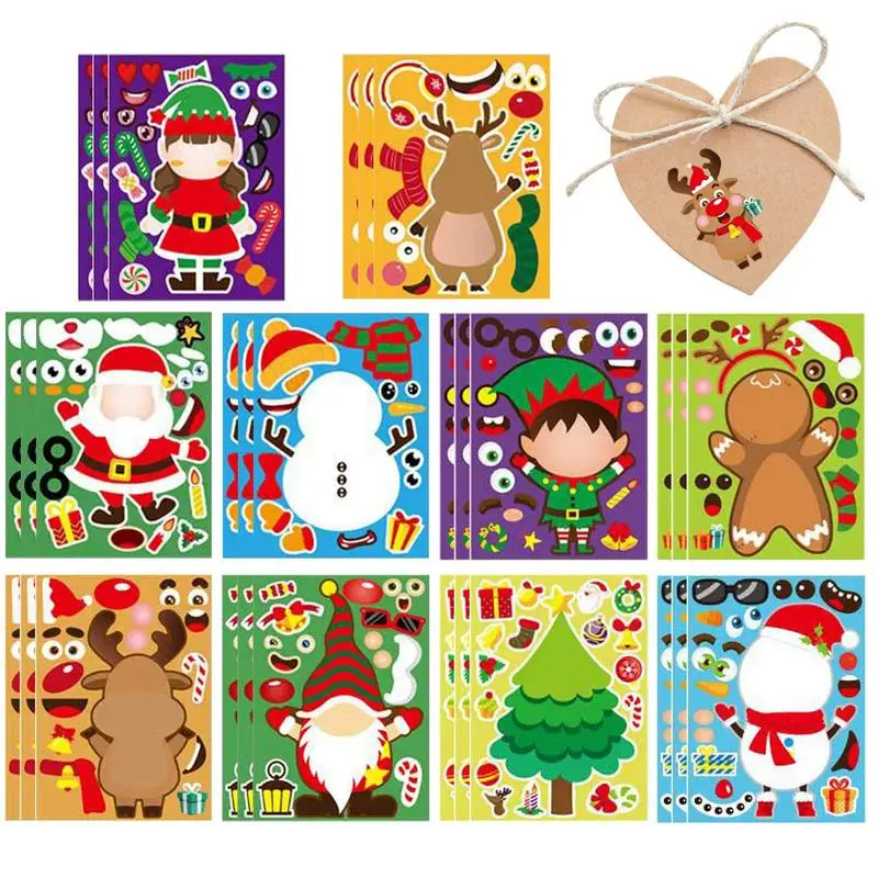 

Kids Christmas Puzzle Sticker Christmas Activities Sticker With Santa Snowman Reindeer Elf Cartoon Gnome Match Sticker Sheets