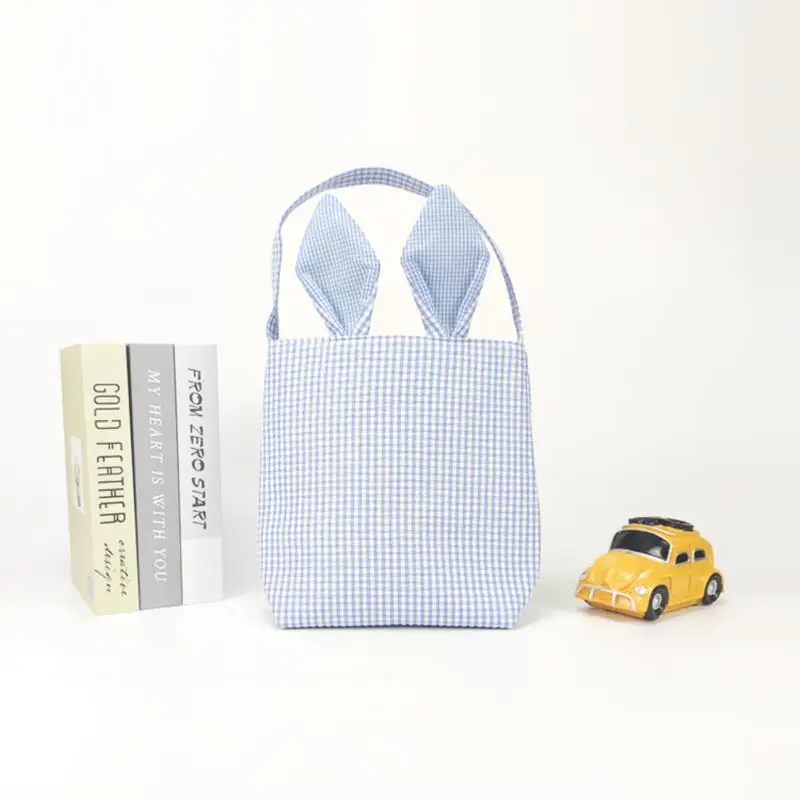 

Easter Rabbit Tote Cloth Bag Round Storage Bags Basket Burlap Ears Bucket Candy Bag