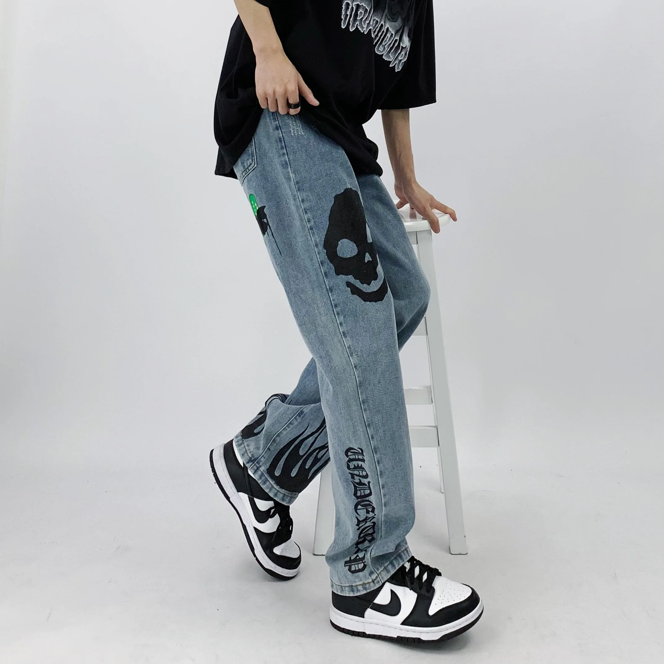 Men Jeans High Street Cactus Print Loose Jeans Unisex Korean Fashion Jeans Hip Hop Men Clothing Y2k Pants Men Printed Jeans Men