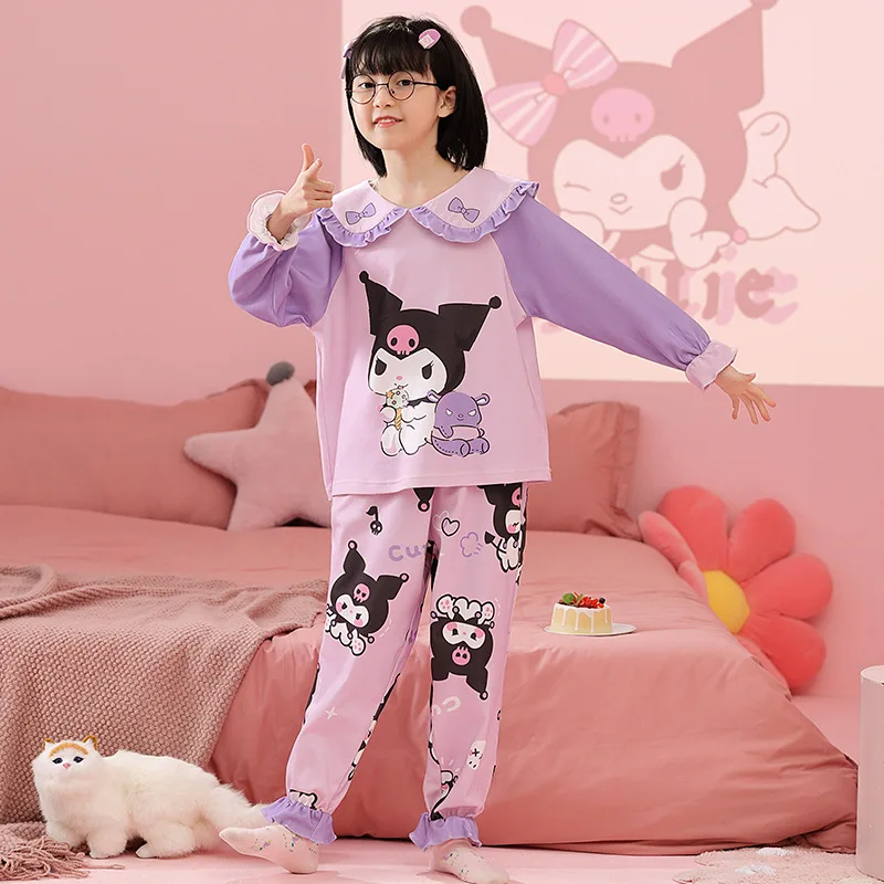 

Kawaii Hello Kitty Pajamas Sanrioes Anime My Melody Kuromi Spring Long Sleeve Sleepwear Cartoon Cute Homewear for Children Gift