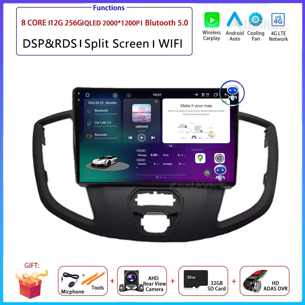 

Android 15 беспроводной Carplay e Auto WIFI + 4G для Ford Transit 2015 2016 2017 2018, авторадио lettore, видео, мультимедиа, стерео