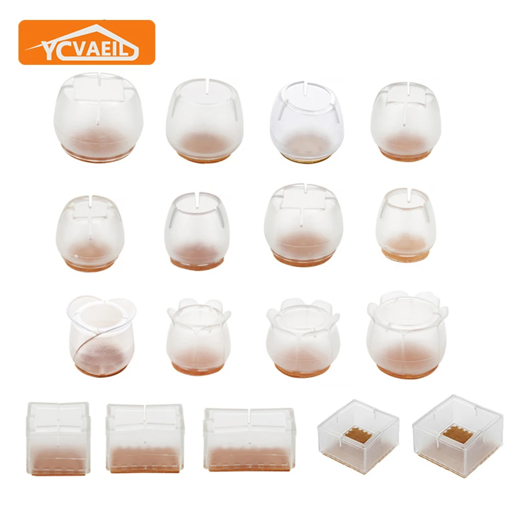 

4Pcs Silicone Round Chair Leg Pads Foot Caps Rectangle Square Floor Protector Furniture Leg Protection Cove Non-slip Table Feet