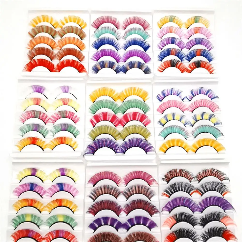 

5 пар 3D норковые DD изогнутые российские цветные Накладные ресницы Многоразовые пушистые натуральные супер Объемные Накладные ресницы для н...