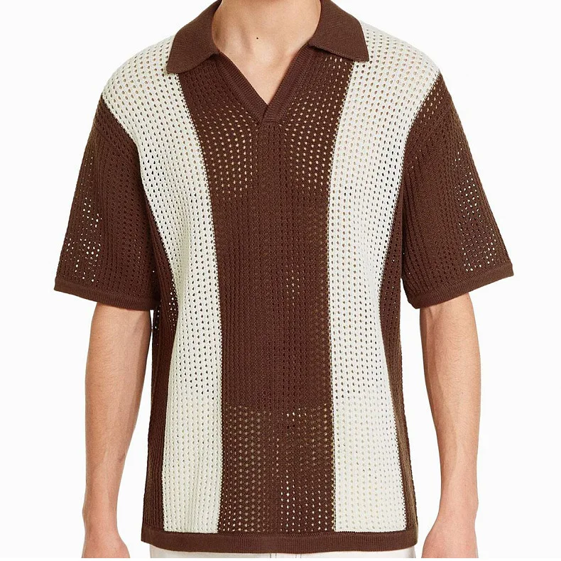 Международная торговля мужской летний тонкий вырез лоскутный цветной вязаный