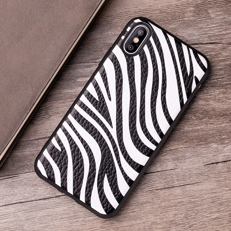 

Cowhide Phone Case For iPhone 6 7 8 11 Pro X Xr Xs Max Case Zebra pattern For iPhone 6 6s 7p 8p Case