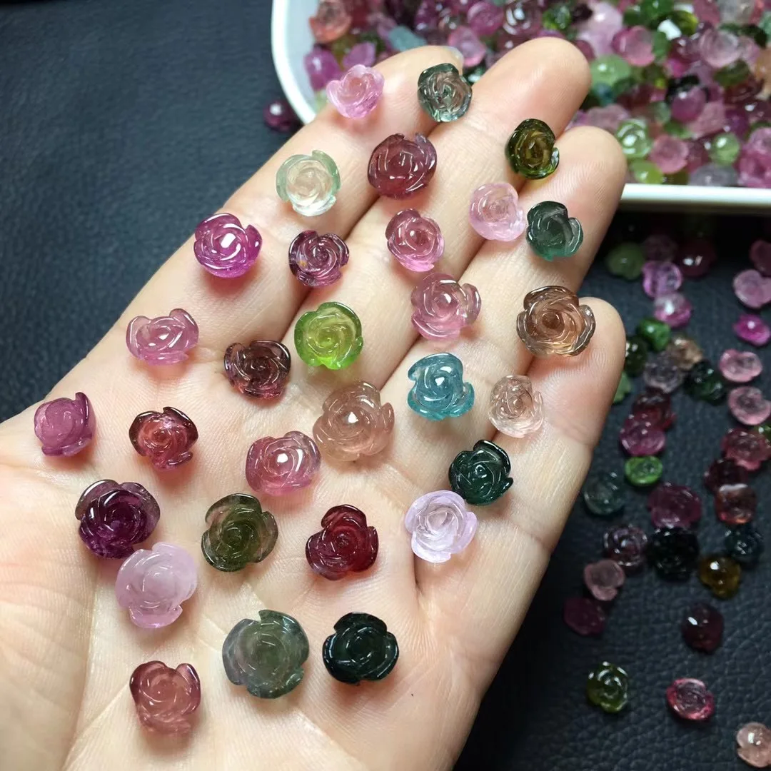 Серьги-подвески Fengbaowu с натуральным камнем красным драгоценным турмалином розой