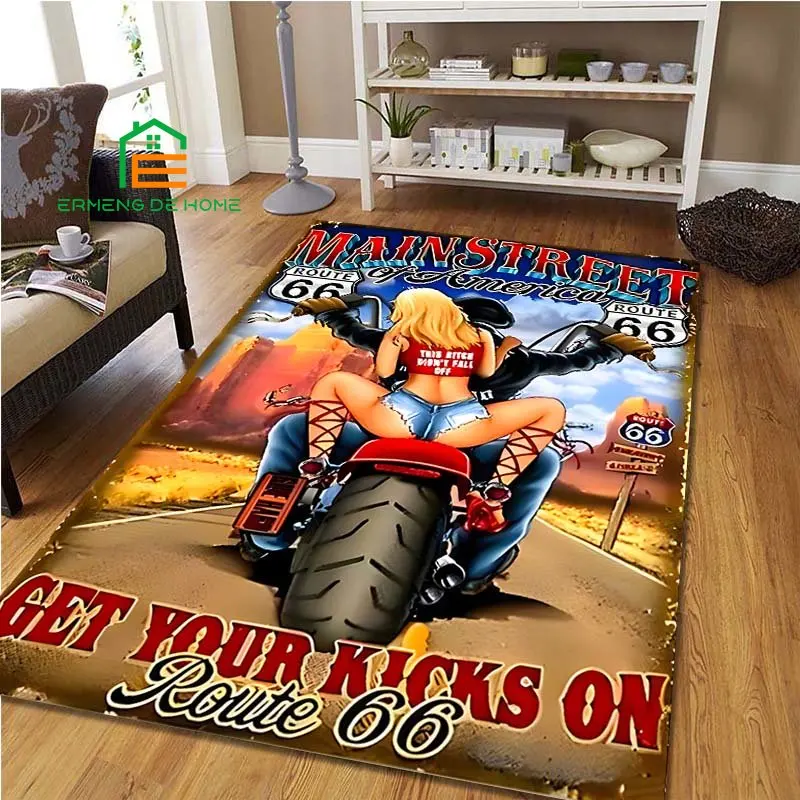 Мотоциклетный Автомобильный Ковер Route66 для девушек спальни гостиной ковер кухни