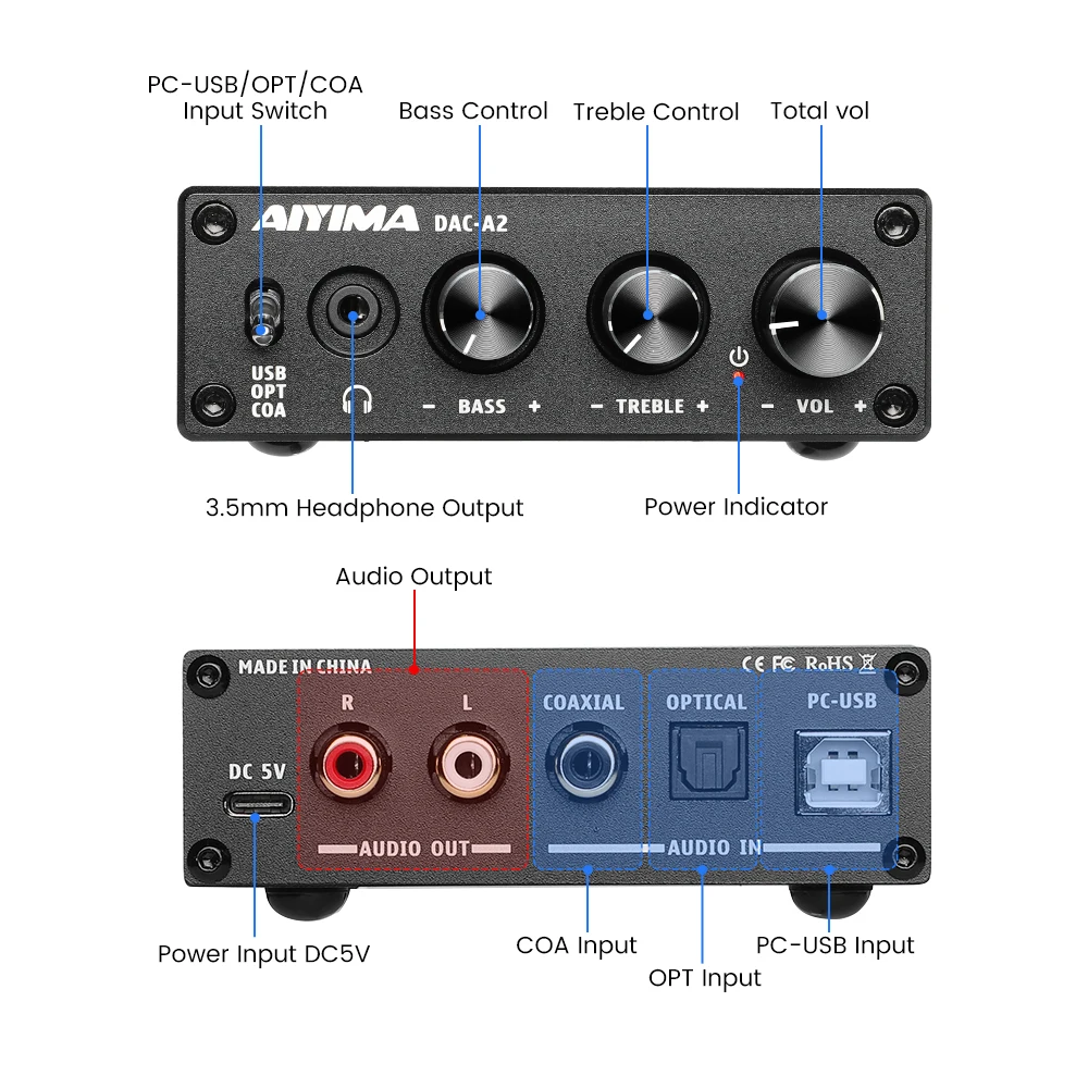 Фото Аудио-декодер A2 Mini Stereo USB для игр, усилитель для наушников, конвертер-адаптер для настольных активных колонок №3