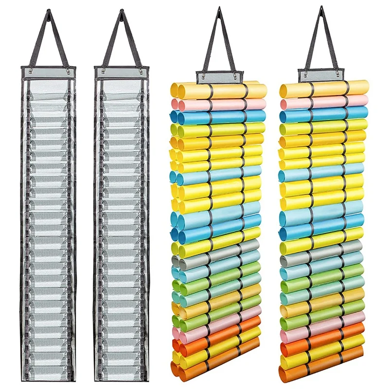 

2Pcs Vinyl Storage Organizer With 24 And 48 Roll Compartments Hanging Vinyl Roll Storage Rack For Closet Wall Mount Door