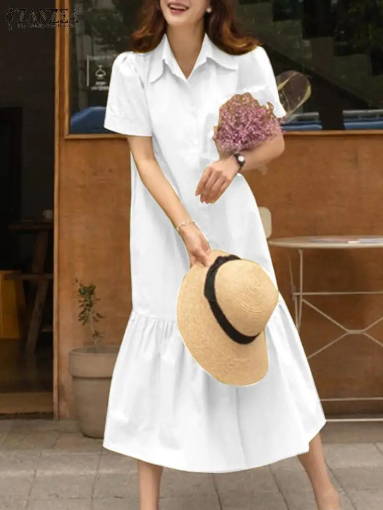 

Женское повседневное пляжное платье миди, модное праздничное платье с оборками, женские элегантные платья-рубашки с лацканами, летнее одно...