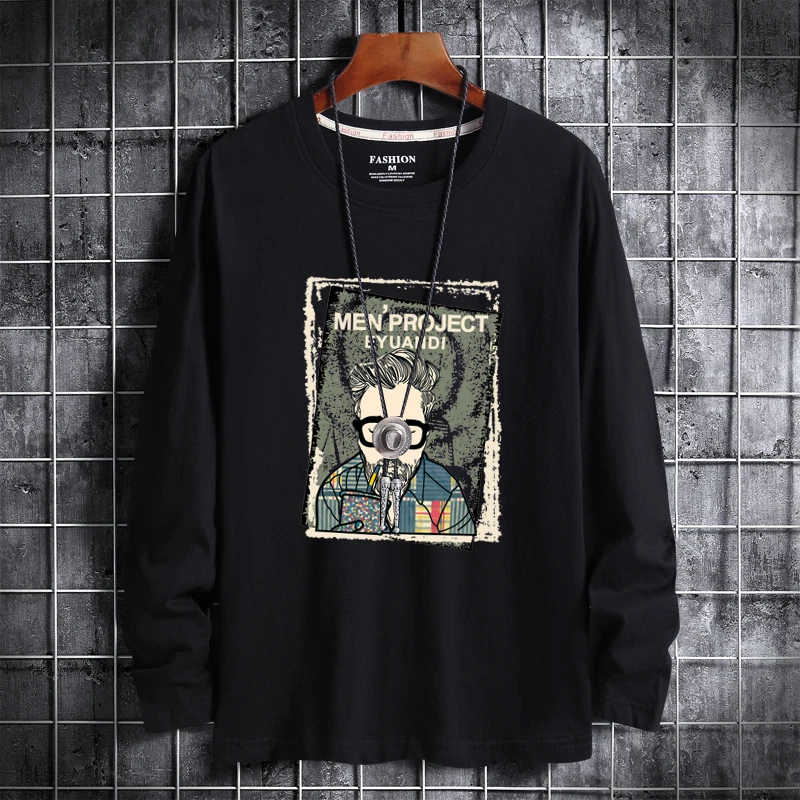 

Plus Size Long-Sleeve T-Shirts Men's Print Cotton Tees O-Neck Thin Tshirts 4XL 5XL 6XL Autumn And Winter