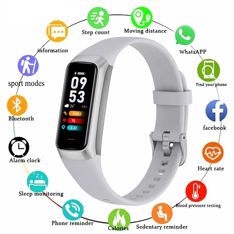 

C60 Smart Watch For Women 1.1" AMOLED Screen Heart Rate Fitness Tracker Blood Pressure Waterproof Sport Smart Bracelet