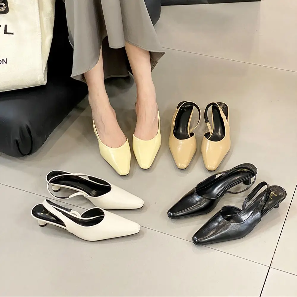 

Round Toe Women Sandals Thin Mid Heels Summer Dress Sandals Elastic Back Strap Stiletto Casual Party Pumps Slides Mules Size 39