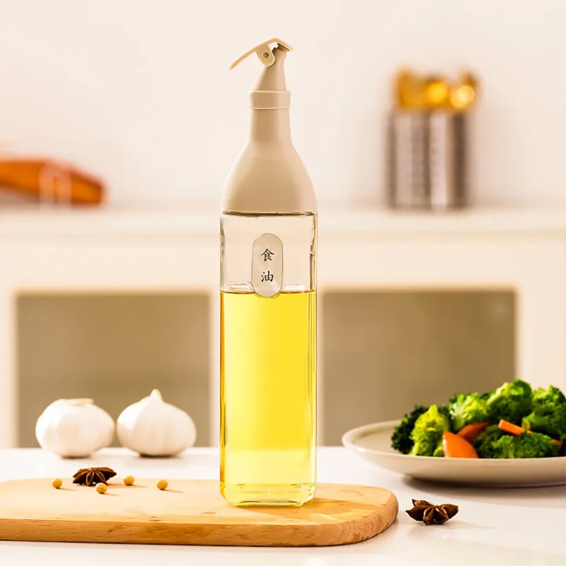 

Leak-proof Seasoning Pot Automatic Opening Closing Clear Kitchen Oil Bottle Dispenser Household 500ml Square Waltz Glass Oiler