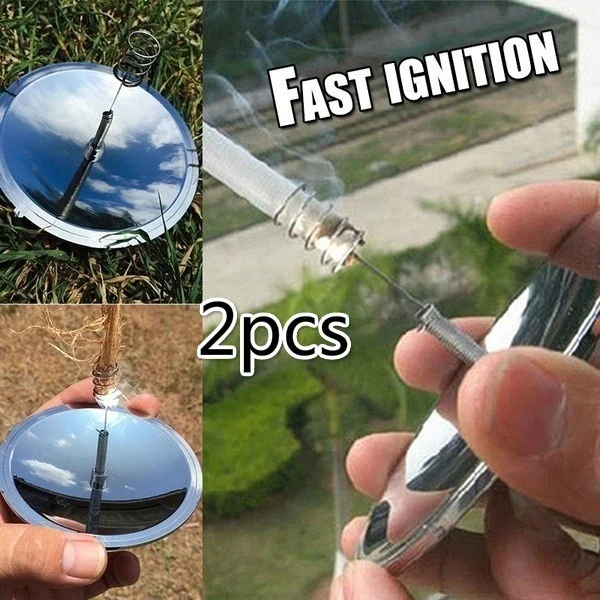 

Camping Survival Solar Lighter Waterproof & Windproof Fire Starter EDC Outdoor Emergency Tool Gear Sport (2pcs Color: Silver)