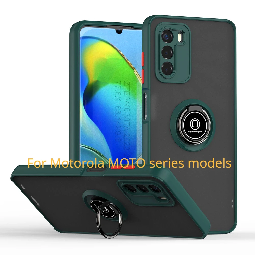 

KEYSION Matte Phone Case for Motorola MOTO G42 G32 G22 G30 G20 G10 Transparent Ring Stand Shockproof Phone Cover for MOTO E32 4G