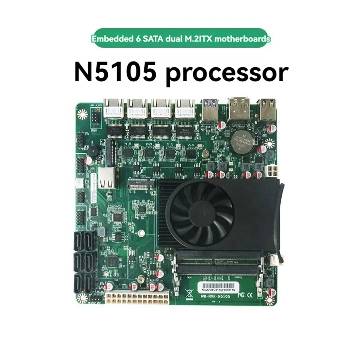 Фото Материнская плата N5105 для NAS-систем и программных маршрутизаторов, ITX-форм-фактор, с сетевым портом 2.5G, 6 портами SATA, процессор 11-го поколения №2