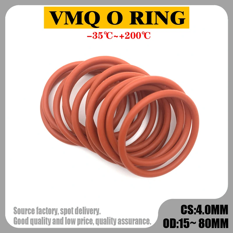

50 шт., силиконовые уплотнительные кольца VMQ, диаметр 4 мм, 15-80 мм