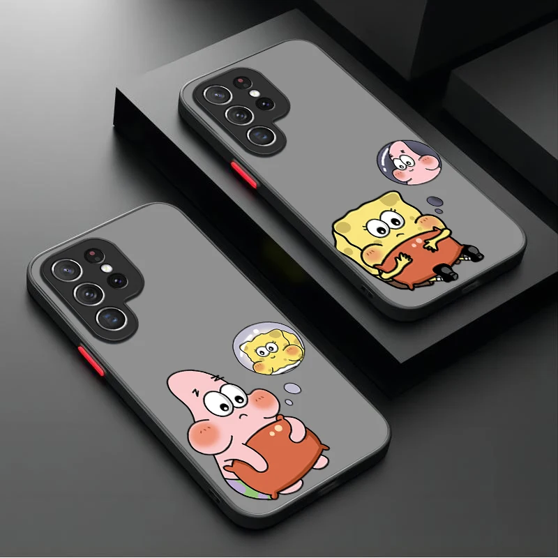 Чехол SpongeBobs Pinch Butt для Samsung Galaxy S24 S23 S22 Ultra S21 S20 FE S10 Plus A15 A25 A35 A55 5G Note 20 10 Matte PC Cover