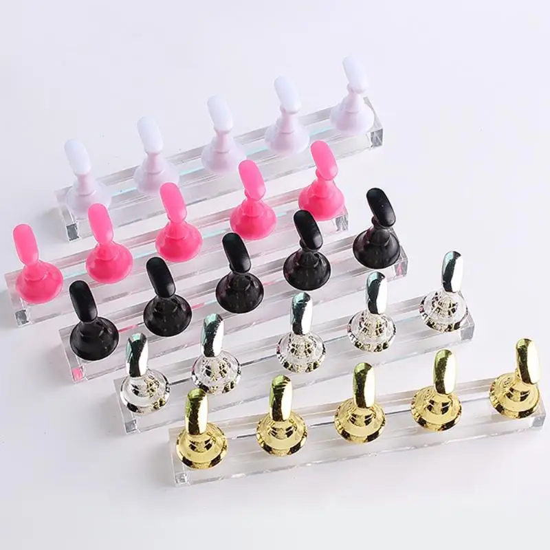 5pcs magnetic nail holder practice display stand acrylic crystal showing shelf nail art tool 9colors nail polish display stand free global shipping