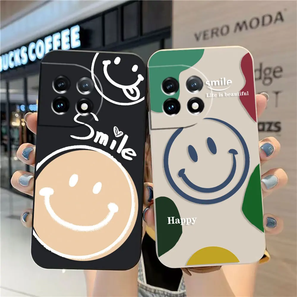

Case For Oneplus 11 10 9 9R 8 8T 7 7T ACE 2 2V NORD CE 2 Lite Pro Simple Liquid Silicone Case Vogue Ice Cream Smile Face