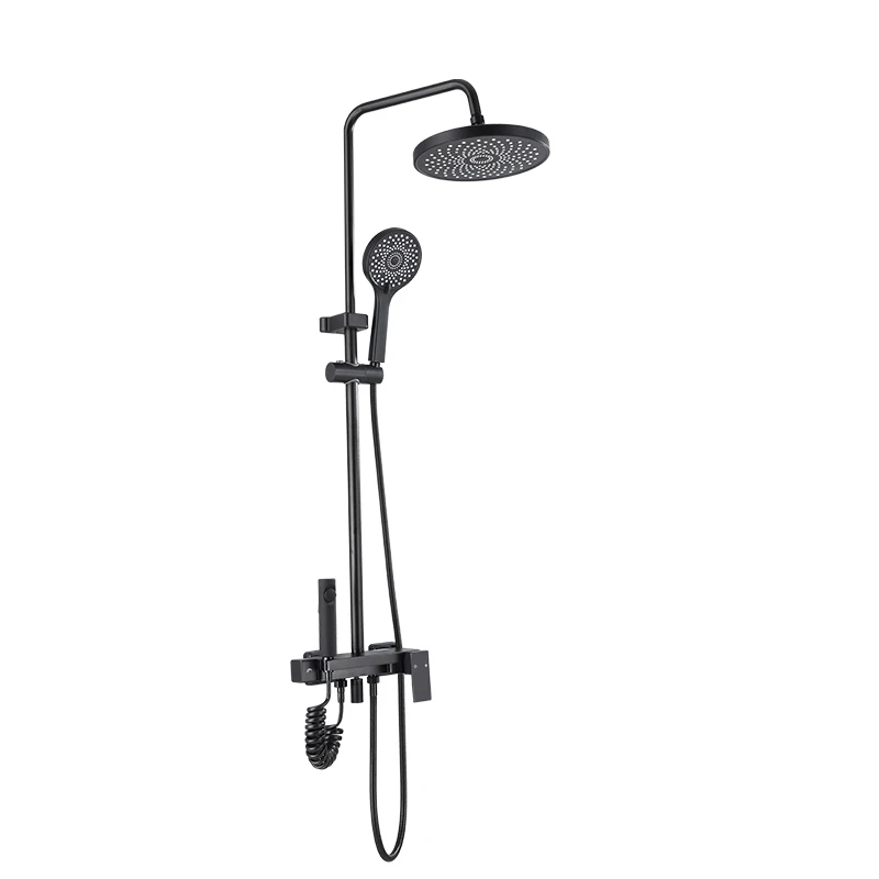 

Black Bathroom Shower Faucet Set Wall Mount Black 8''Rainfall Shower Head With Handheld Sprayer Bathtub Shower Mixer