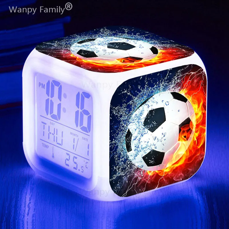 7Color Changing Glowing Football Alarm Clock Kids Room Multi