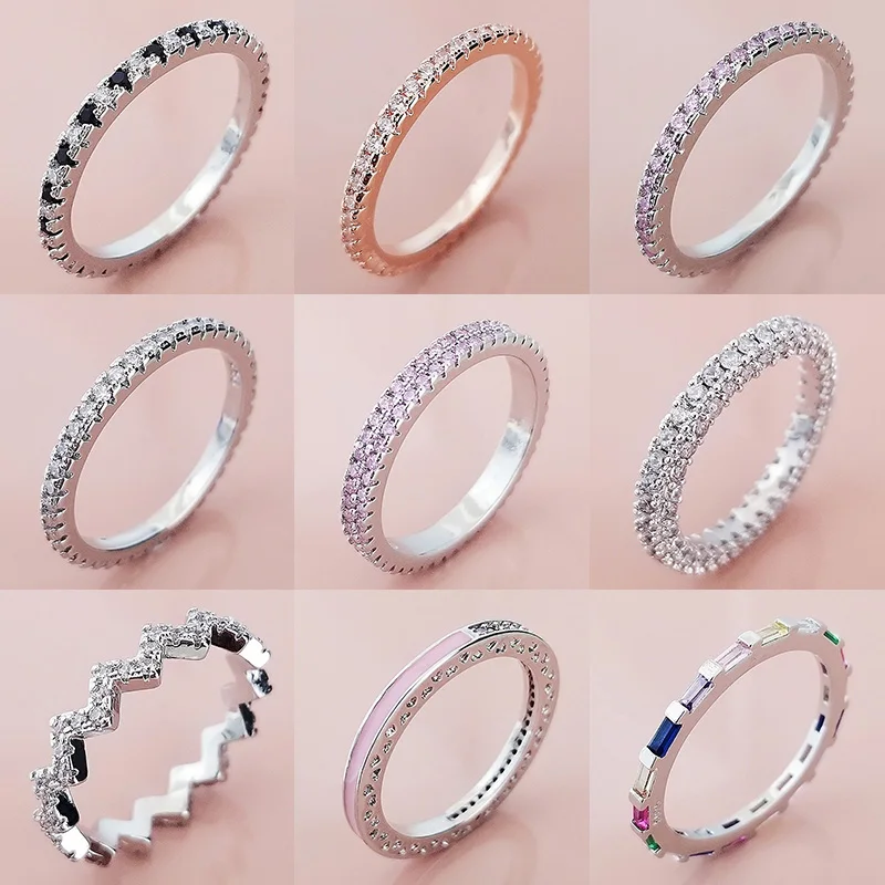 

2022 New Trendy Rainbow Stackable Silver Color Aesthetic Eternity Ring for Women Wedding Finger Band Christmas Party Gift Z30