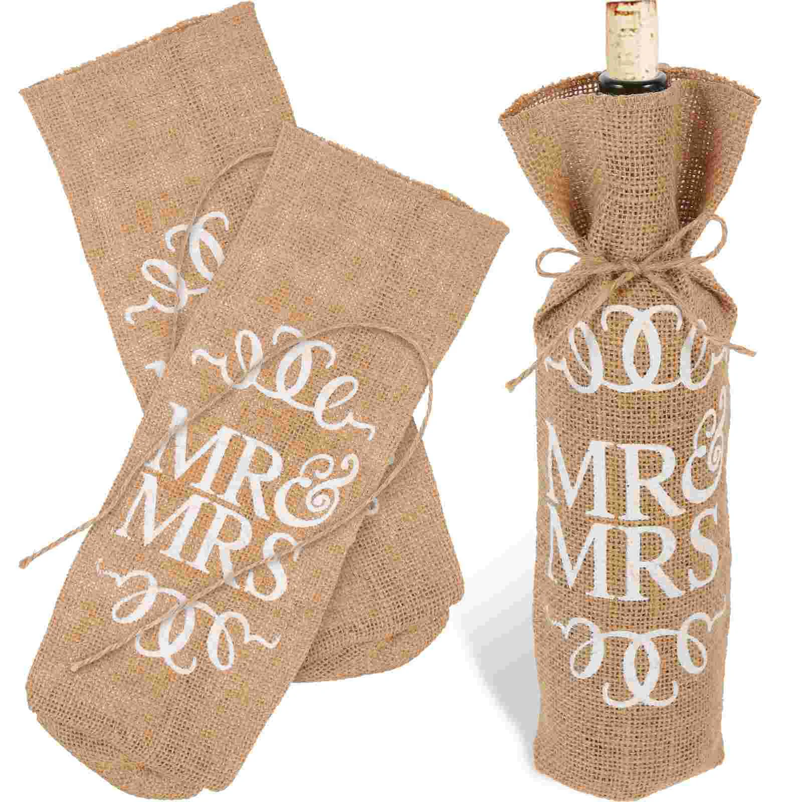 

Bag Bottle Gift Weddingpouch Cover Burlap Engagement Jute Reusable Rustic Portable Couples Packaging Wrap Carrier Drawstring