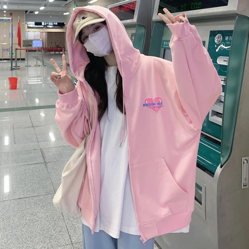 

Female Korean Retro Ins Love Letter Print Loose Sweatshirt Women's Sweatshirts Japanese Harajuku Ulzzang Clothing For Women