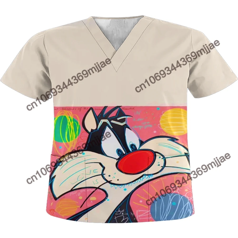 

Женская футболка с коротким рукавом, V-образным вырезом и карманами