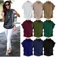 womens half high neck bat sleeve top solid color polyester cotton short sleeve t shirt female casual clothes y2k aesthetic