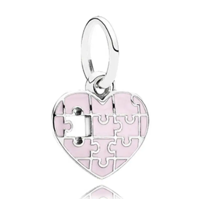 

1Pcs New Cute Heart Puzzle Pendant DIY Beads Suitable for Original Pandora Charm Bracelet Ladies Jewelry Making Gifts