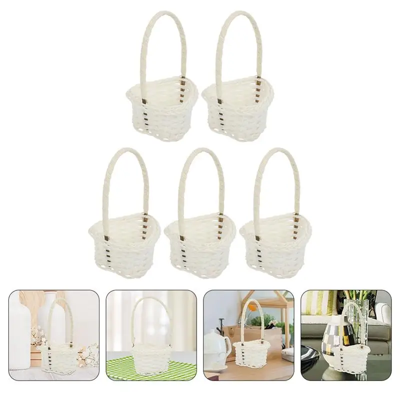 

5pcs Pastoral Style Plastic Rattan Baskets Small Flower Baskets Fruit Picking Baskets