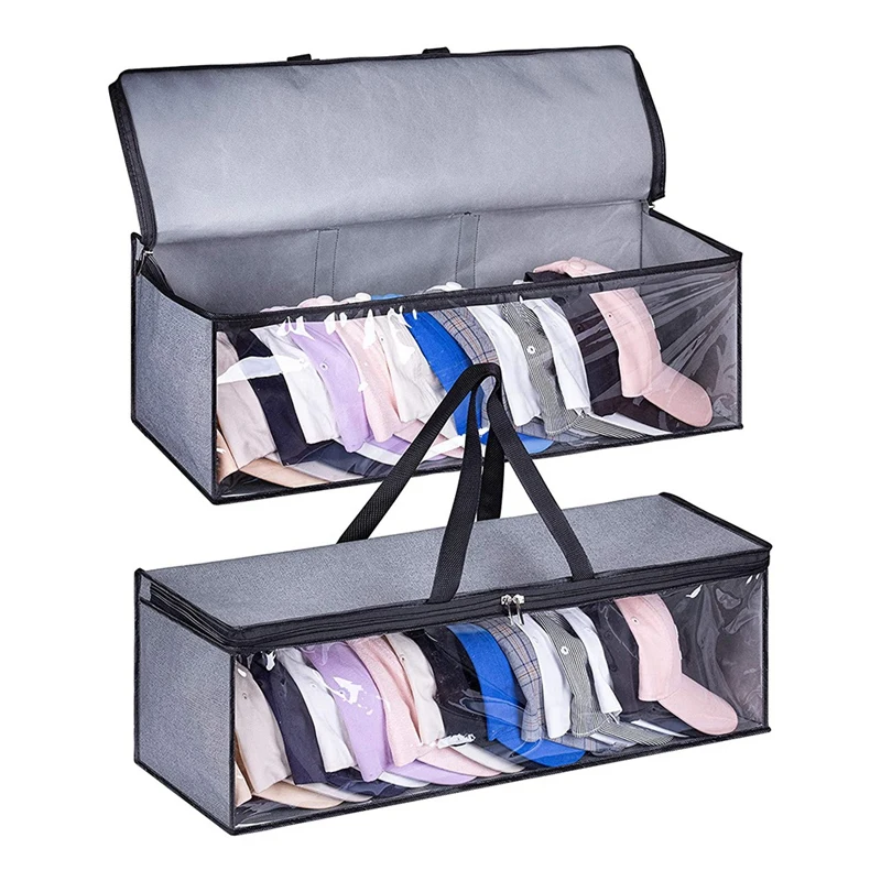 

2PCS Wide Hat Storage For Baseball Caps Organizer With 2 Sturdy Handles Hat Racks Holder Cap Box Stackable For Home